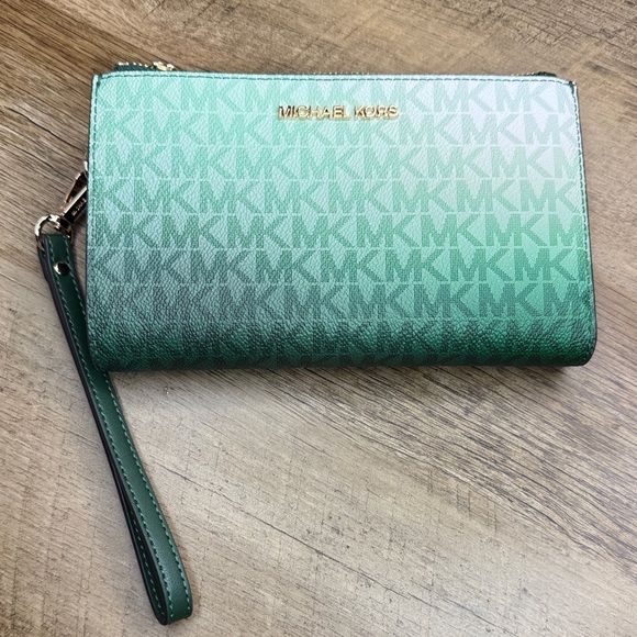 Michael Kors Handbags - Michael Kors Jet Set Travel Moss Multi Signature Double Zip Wristlet